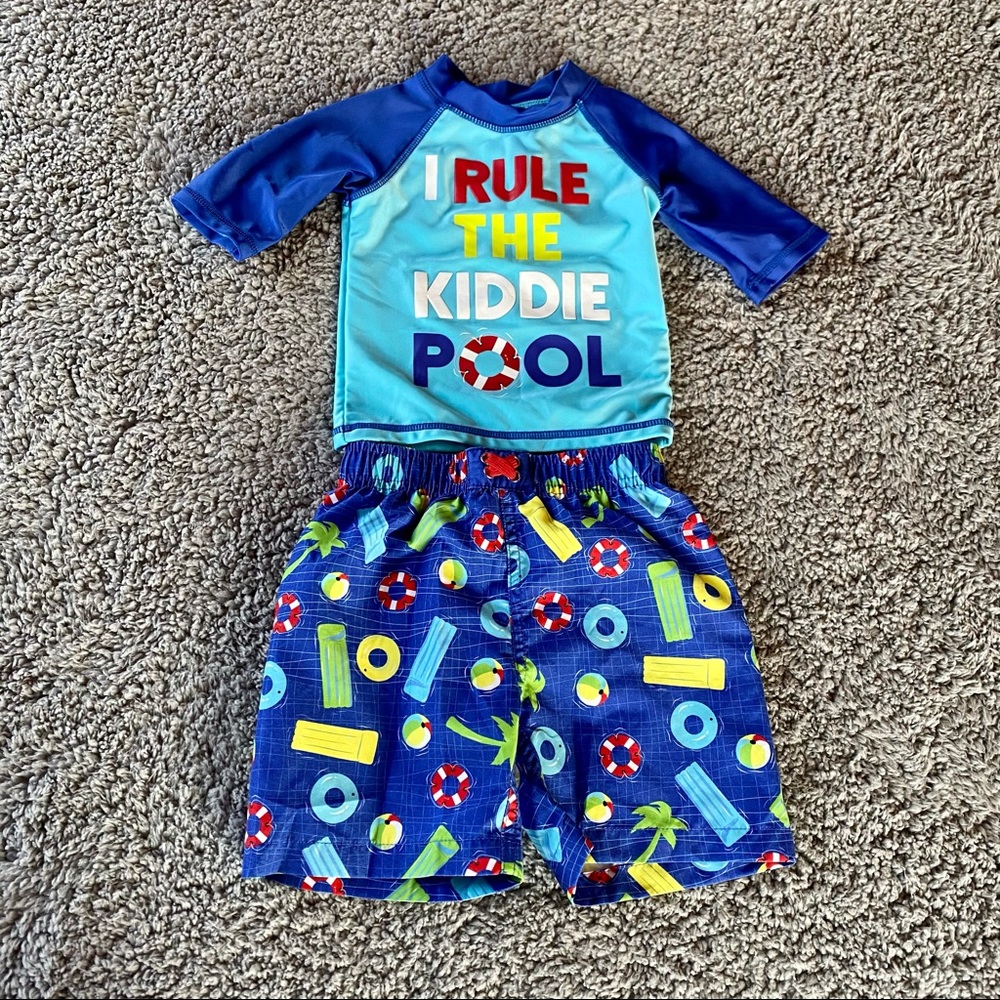 Baby Boy Swimsuit 2 Piece Rashguard Set Fun Pool Design 18 months Blue